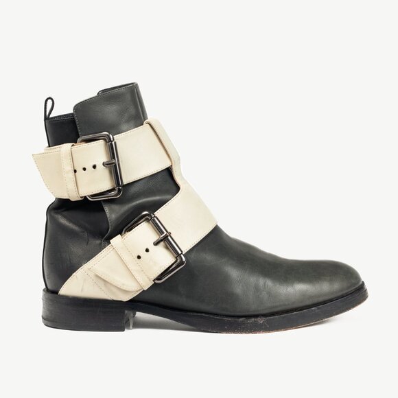 Pierre Hardy PF/14 Green Colourblock Leather Buckled-Strap Booties - Picture 1 of 10